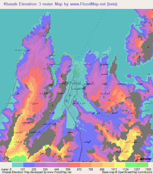 Khasab,Oman Elevation Map