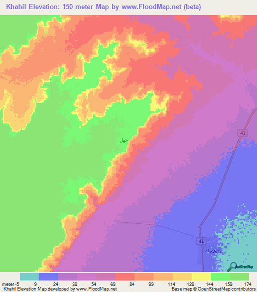 Khahil,Oman Elevation Map