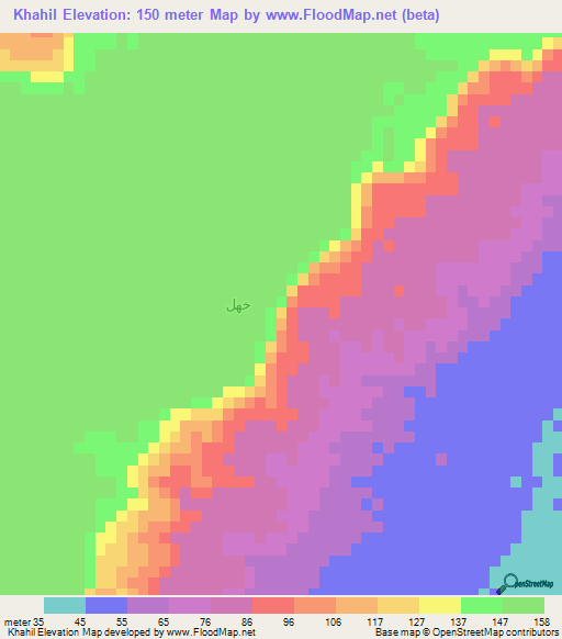 Khahil,Oman Elevation Map