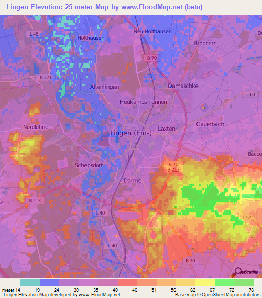 Lingen,Germany Elevation Map