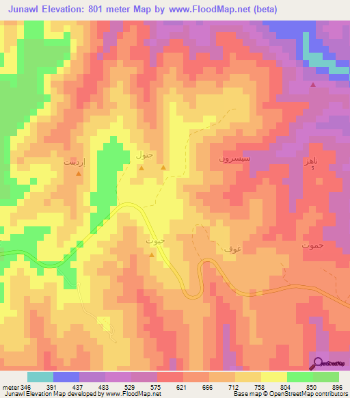 Junawl,Oman Elevation Map