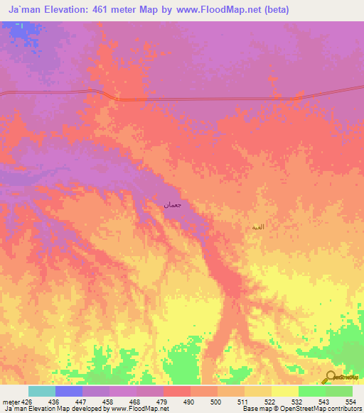 Ja`man,Oman Elevation Map