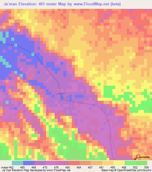 Ja`man,Oman Elevation Map