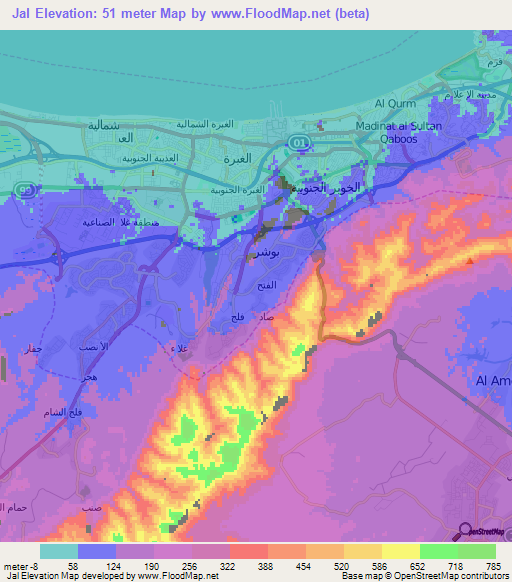 Jal,Oman Elevation Map