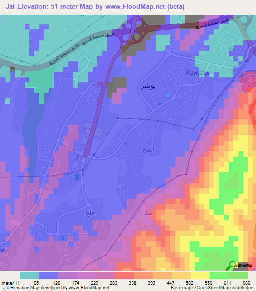 Jal,Oman Elevation Map