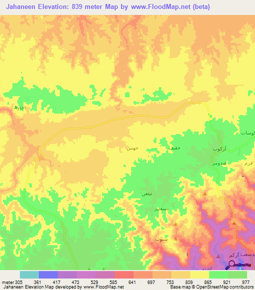 Jahaneen,Oman Elevation Map