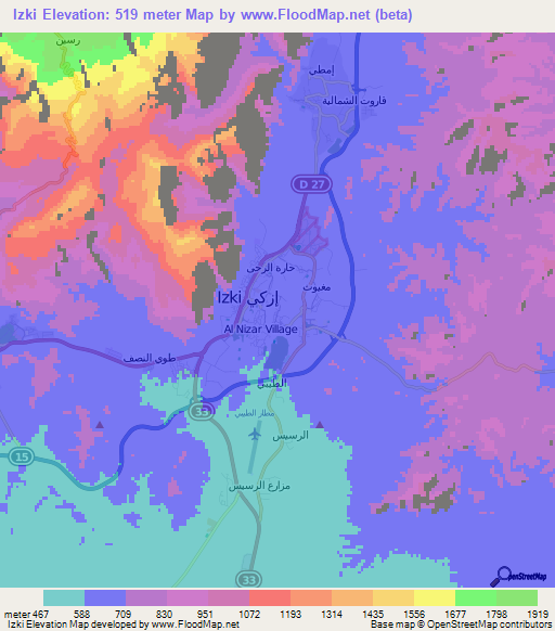 Izki,Oman Elevation Map