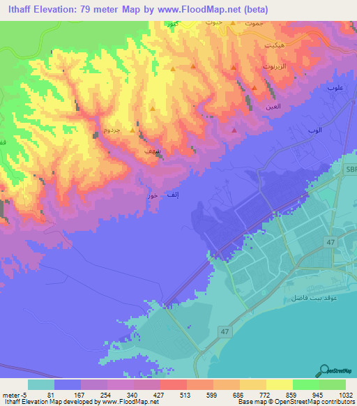 Ithaff,Oman Elevation Map