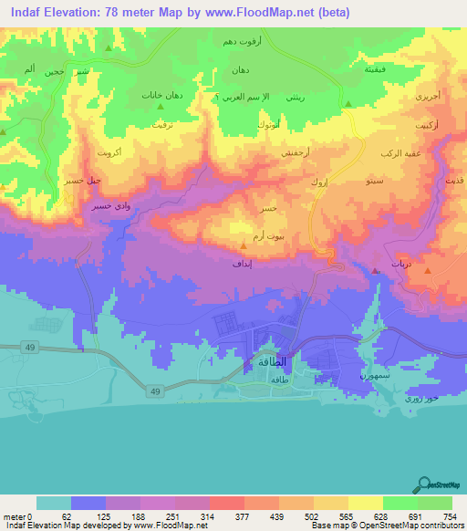 Indaf,Oman Elevation Map