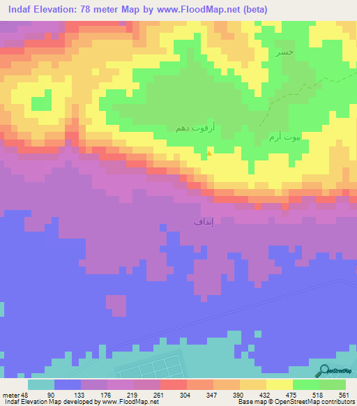 Indaf,Oman Elevation Map