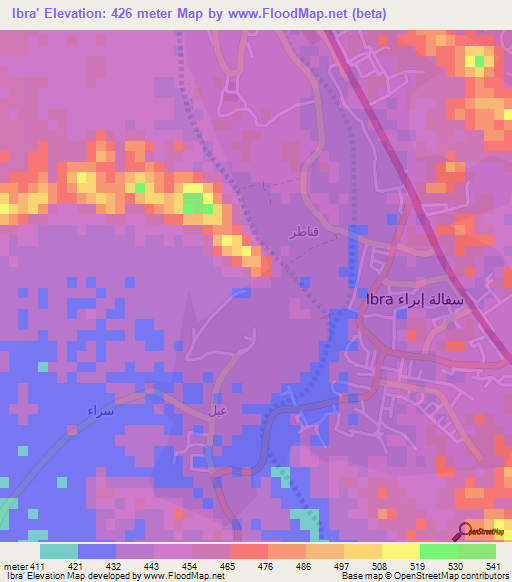 Ibra',Oman Elevation Map