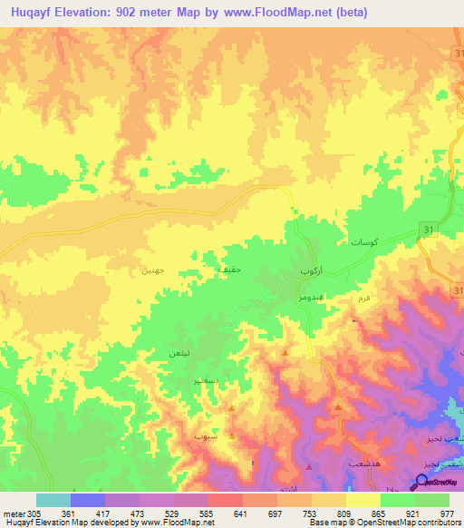 Huqayf,Oman Elevation Map