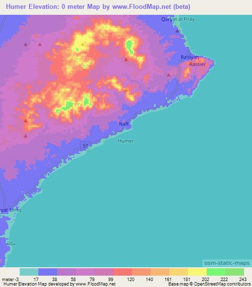 Humer,Oman Elevation Map