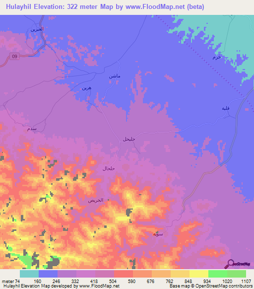 Hulayhil,Oman Elevation Map