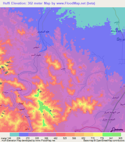 Huffi,Oman Elevation Map