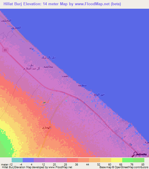 Hillat Burj,Oman Elevation Map