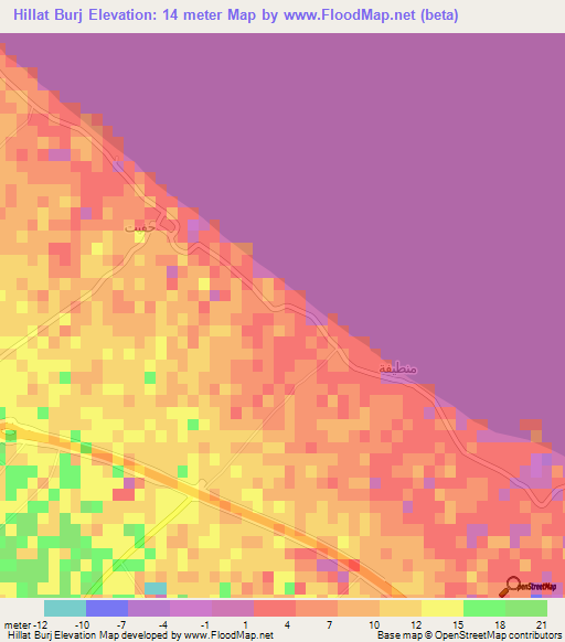 Hillat Burj,Oman Elevation Map