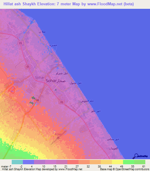 Hillat ash Shaykh,Oman Elevation Map