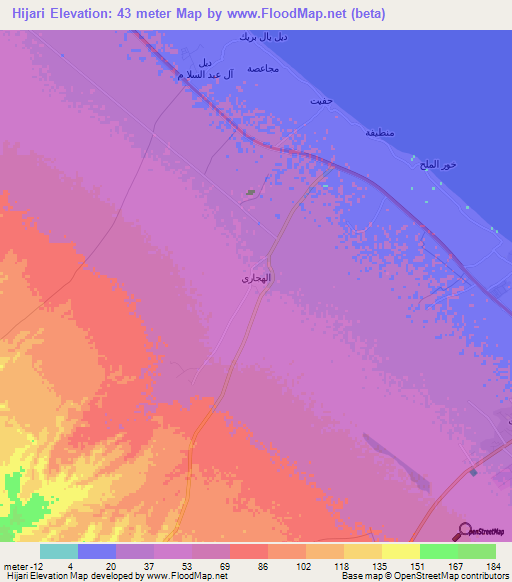 Hijari,Oman Elevation Map