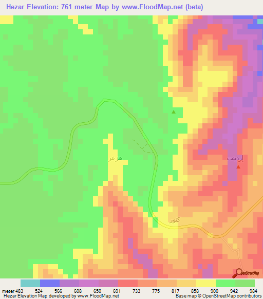 Hezar,Oman Elevation Map