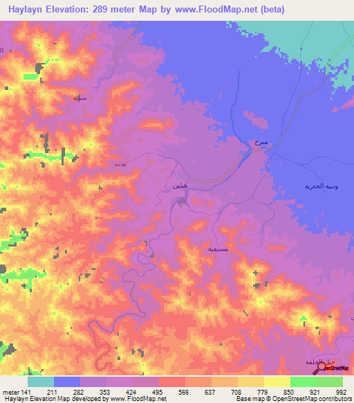 Haylayn,Oman Elevation Map