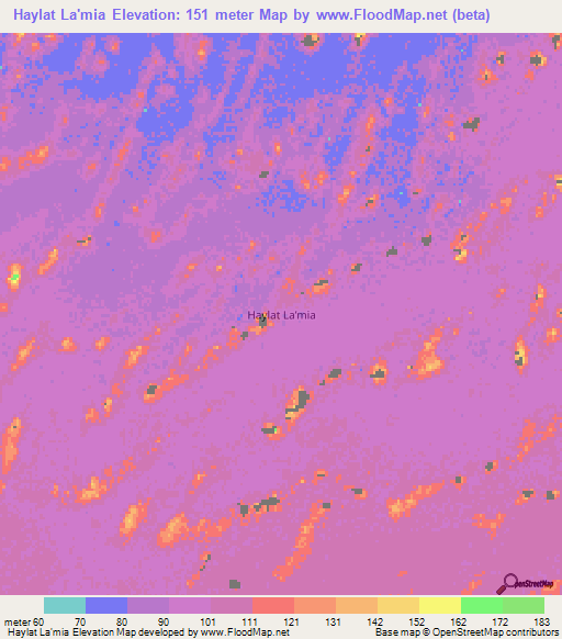 Haylat La'mia,Oman Elevation Map