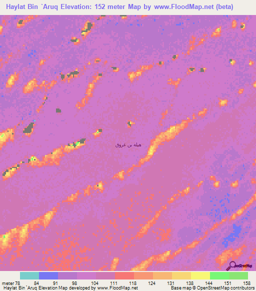 Haylat Bin `Aruq,Oman Elevation Map