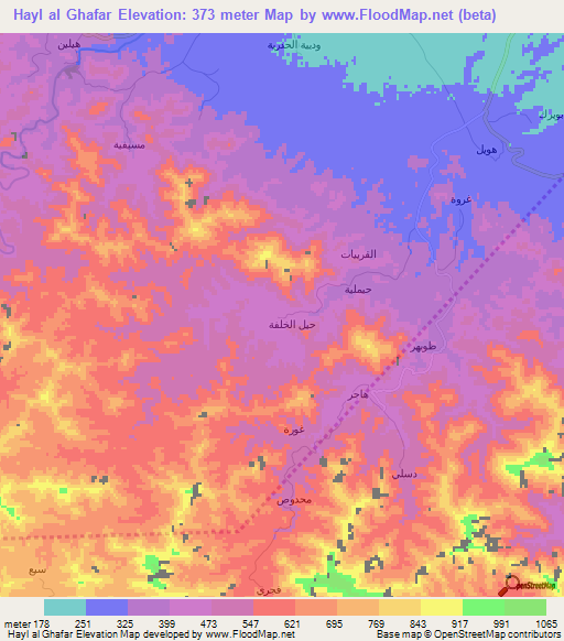 Hayl al Ghafar,Oman Elevation Map
