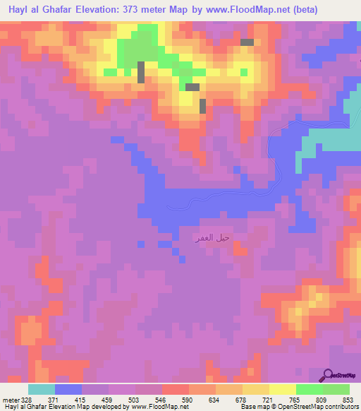 Hayl al Ghafar,Oman Elevation Map