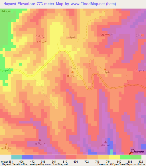 Hayawt,Oman Elevation Map