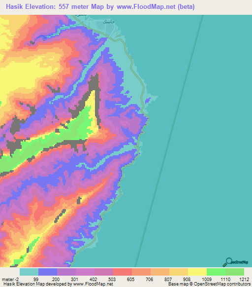 Hasik,Oman Elevation Map