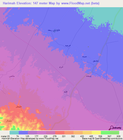 Harimah,Oman Elevation Map