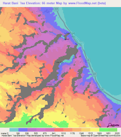 Harat Bani `Isa,Oman Elevation Map