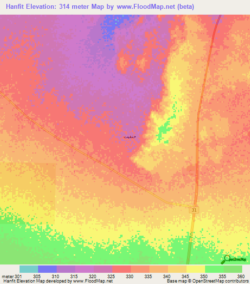 Hanfit,Oman Elevation Map