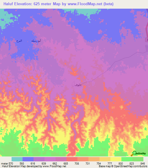 Haluf,Oman Elevation Map