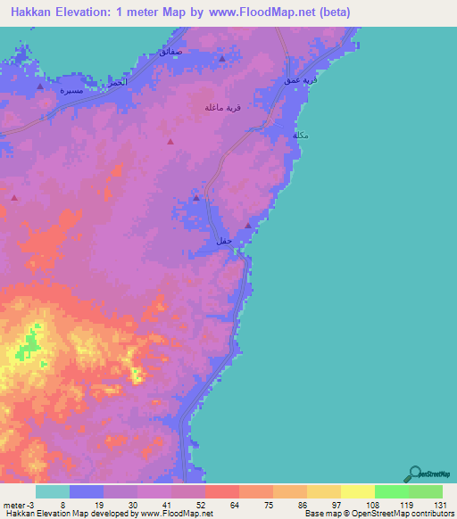 Hakkan,Oman Elevation Map