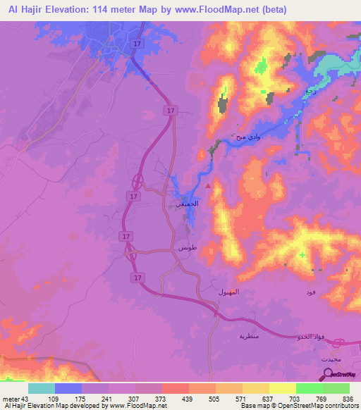 Al Hajir,Oman Elevation Map