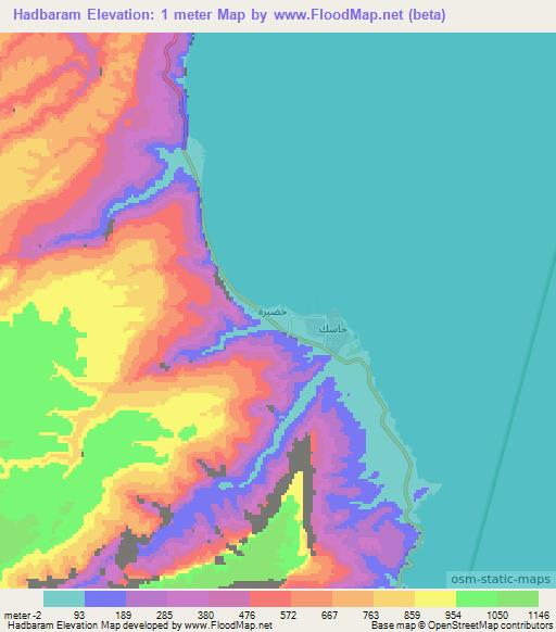 Hadbaram,Oman Elevation Map