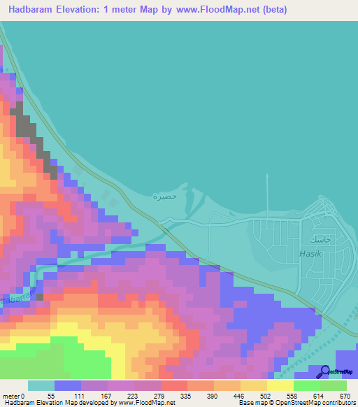 Hadbaram,Oman Elevation Map