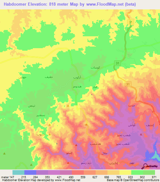 Habdoomer,Oman Elevation Map