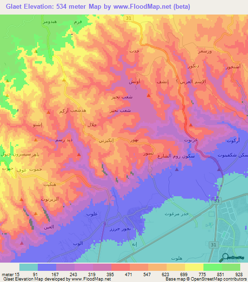 Glaet,Oman Elevation Map