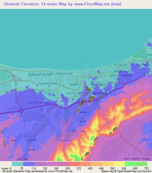 Ghubrah,Oman Elevation Map