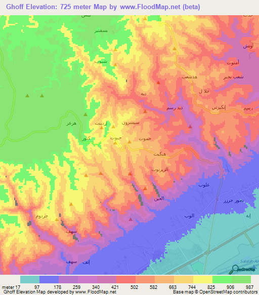 Ghoff,Oman Elevation Map