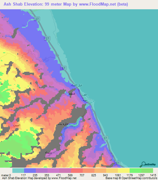 Ash Shab,Oman Elevation Map