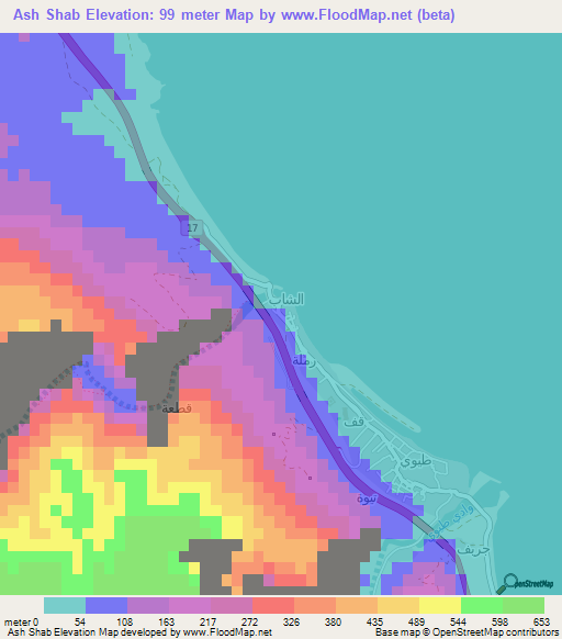 Ash Shab,Oman Elevation Map