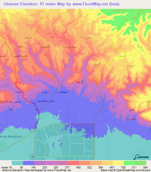 Gharnut,Oman Elevation Map