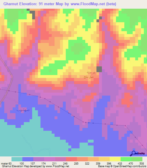 Gharnut,Oman Elevation Map