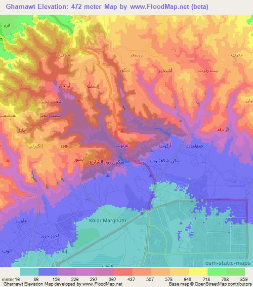 Gharnawt,Oman Elevation Map