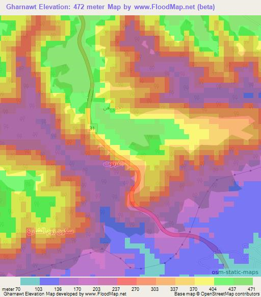 Gharnawt,Oman Elevation Map