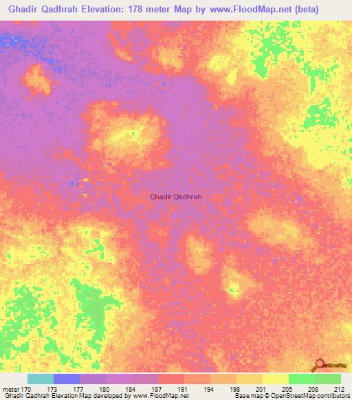 Ghadir Qadhrah,Oman Elevation Map